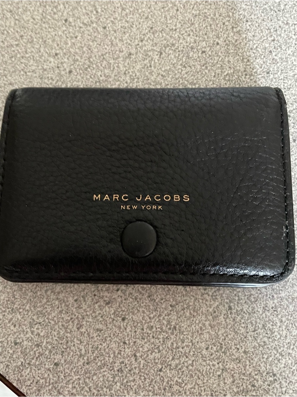 Marc Jacobs Black Pebbled Leather Card & Key Holder with Gold Logo